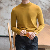 纯色保暖针织衫 秋冬可机洗半高领羊毛打底衫 男英伦复古修身 毛衣潮