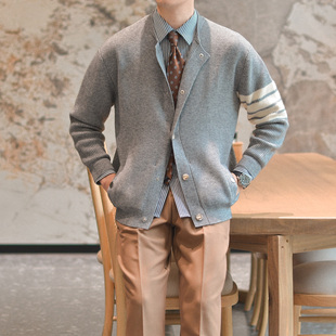 秋冬季新品TB毛衣夹克2022韩式宽松韩版棒球领双口袋针织开衫外套