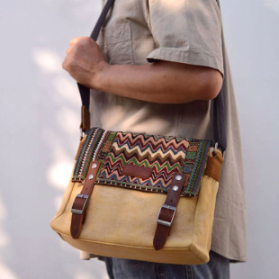 斜挎包男式 帆布单肩包欧美风 休闲包男包翻盖 男士 鱼新品