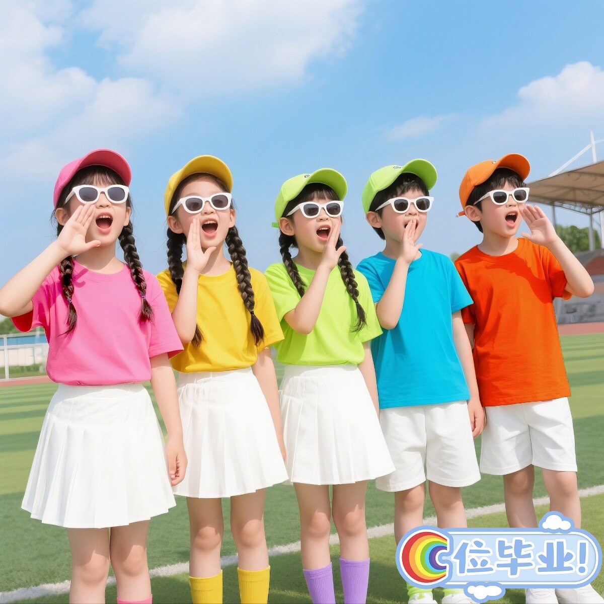 儿童彩色t恤小学生表演服运动会班服幼儿园糖果色演出服亲子套装