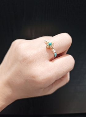 菱镁矿配天然珍珠弹力绳戒指新中式款