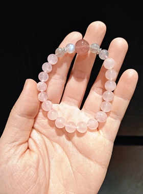 特价两串8m粉水晶配11m草莓晶灰月光手串手链实物很粉拍不出