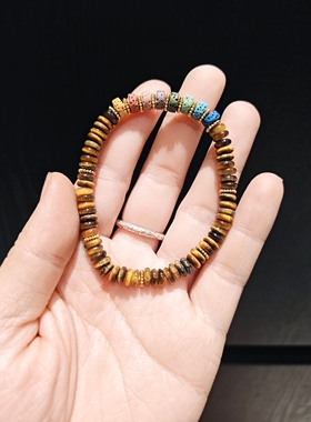 6m药片状虎眼配火山石手串手链