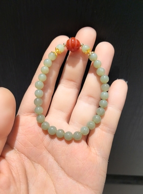 6m和田玉浅晴水配10m南红手串手链接受少量棉絮黑点