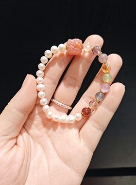 8m多宝水晶配6m天然珍珠半山半水手串手链