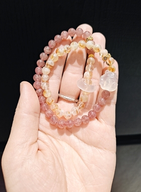 特价6m黄塔晶配草莓晶配黄水晶凤九配跑环双圈手串手链