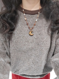 24m虎眼石月亮配玉髓手编绳吊坠项链毛衣链接受都带内部纹路