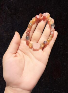 8m黄塔晶配红椒花配黑发晶配15m粉水晶貔貅手串手链接受随机胶花
