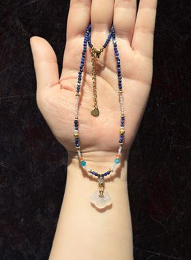 17乘12m玉髓祥云配2m切面青金石吊坠项链锁骨链