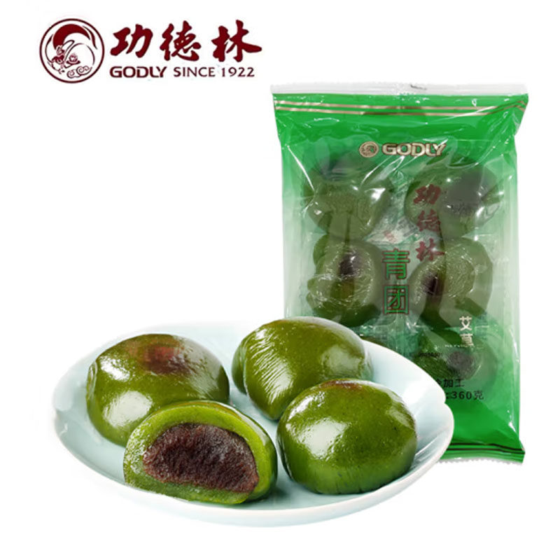 功德林艾草豆沙青团(六粒)360g袋装清明果子传统素食糕点心老字号