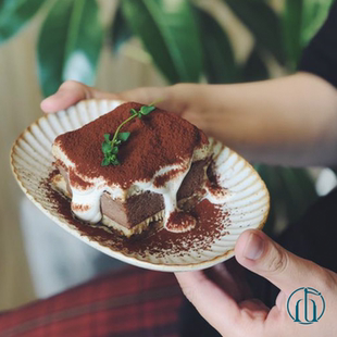 诺裔家 日式器 俊彦窑丹波立杭烧纯手作雏菊纹餐具家用陶瓷椭圆碟