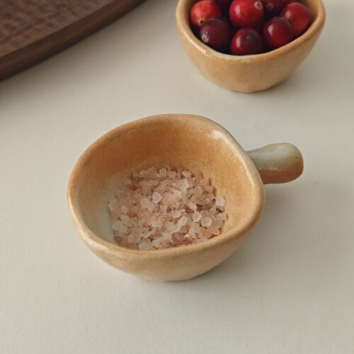 诺裔家 日式器 橘皮釉手工不规则提把味皿火锅韩式烤肉调料蘸料碟