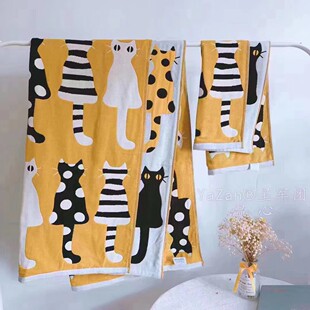 雅赞三层纱布浴巾毛巾家用纯棉成人儿童柔软透气吸水情侣礼盒A类