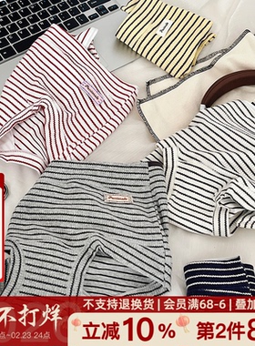 抽屉旧日记~美式复古条纹运动纯棉女生四角内裤10A抑菌平角加长裆