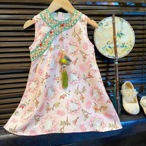 HHkids女童背心连衣裙夏装新款新中式洋气旗袍碎花国风裙子BQZ259