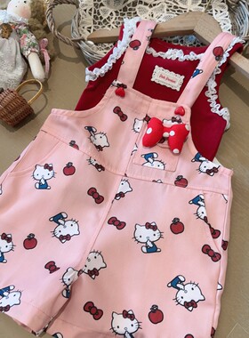 HHkids2026女童背带裤洋气套装夏季女宝宝时髦可爱两件套ETZ291