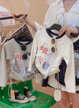 2025秋季新款女童长袖T恤甜美时尚洋气百搭打底衫抽绳上衣ACT210