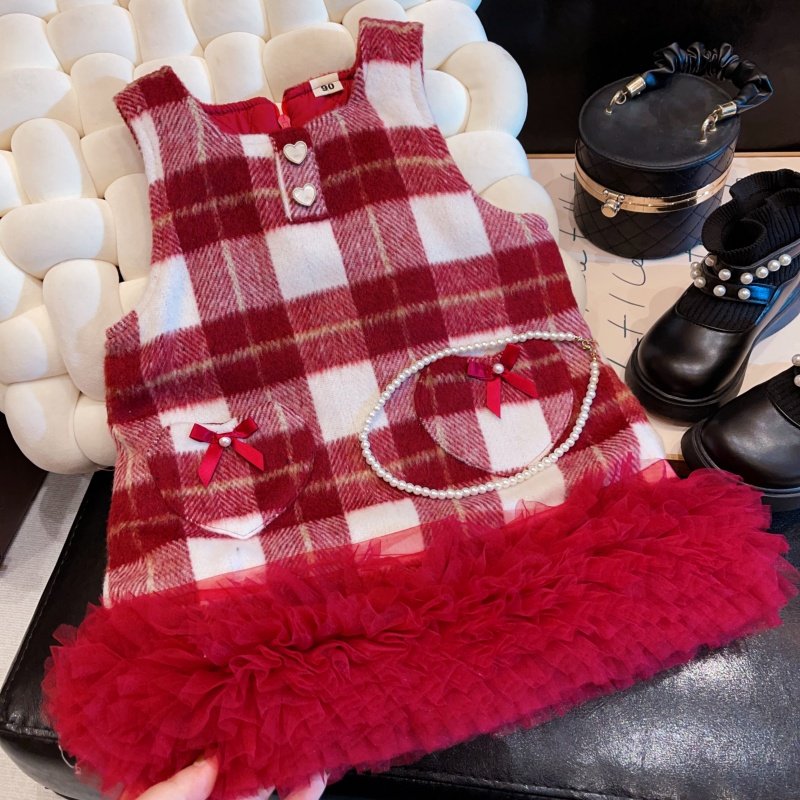 HHkids2025冬季女童小香风公主格子爱心拼接网纱加绒连衣裙GQZ236,童装/婴儿装/亲子装,连衣裙,淘宝优惠券,粉丝福利购,淘宝优惠卷