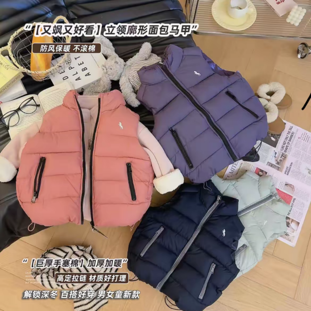 HHkids韩妈定制儿童冬装马甲保暖新款洋气宝宝外穿加厚棉服EMJ351