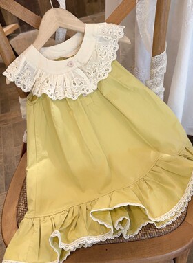 HHkids【精致公主风】芥末显白色女童蕾丝超大裙摆公主裙BQZ008
