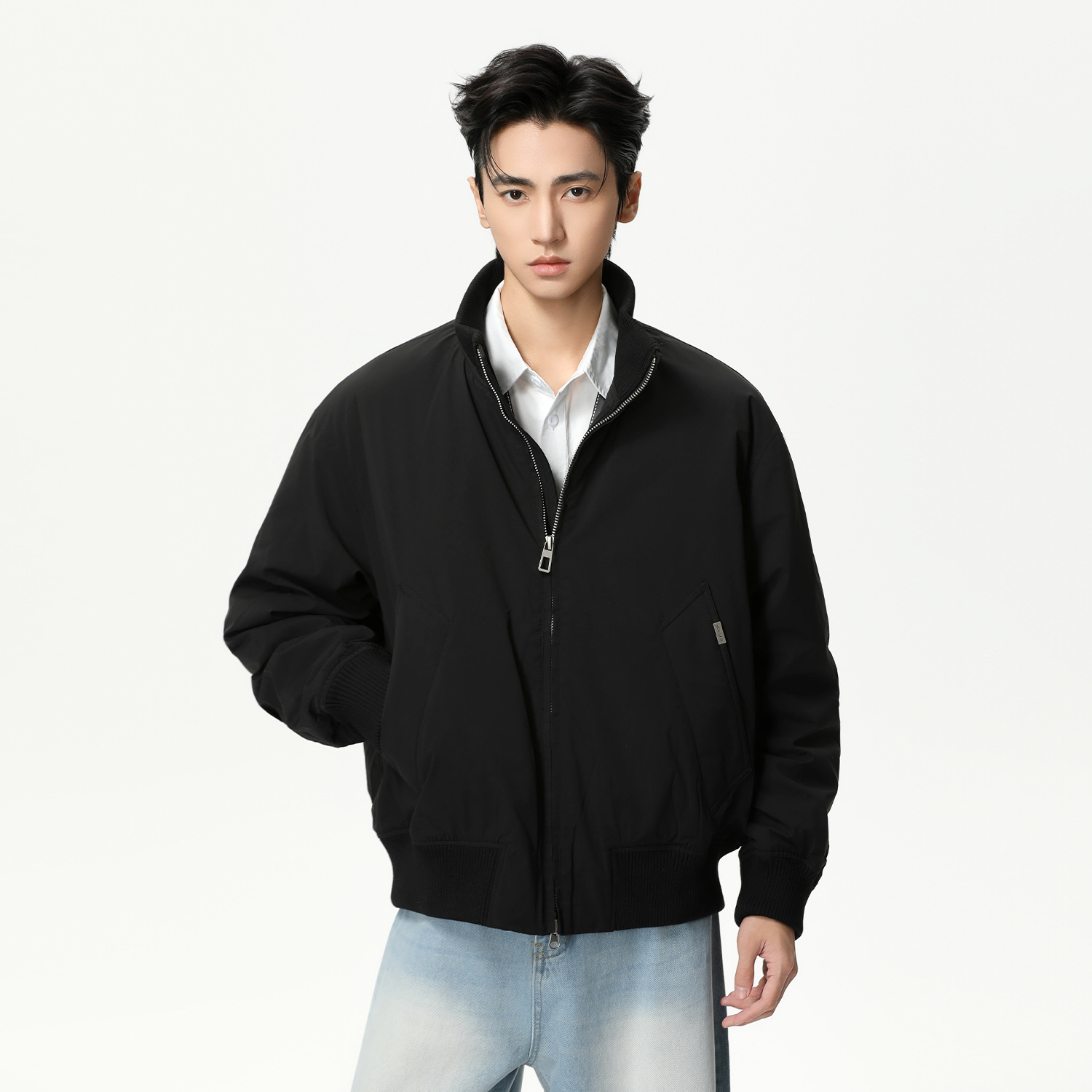 AKDAD韩版短款潮流男装简约廓形港风防风休闲冬立领羽绒服外套潮