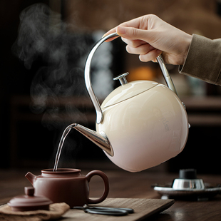 奶油樱花粉烧水壶泡茶台专用小型高颜值圆玲珑提梁壶快速电热水壶