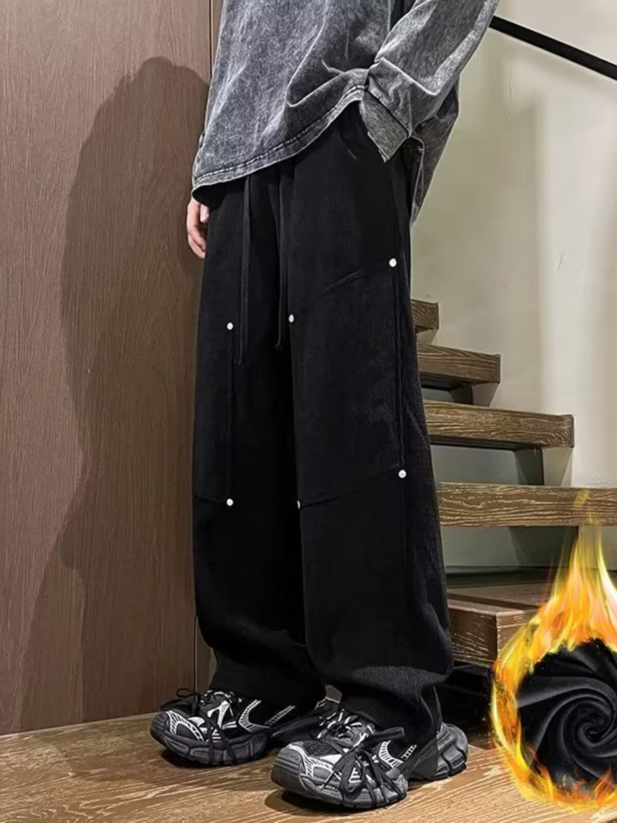 남성용 코듀로이 캐주얼 바지 봄 가을 2023 새로운 트렌디한 학생 스포츠 겨울 플러스 벨벳 스트레이트 팬츠