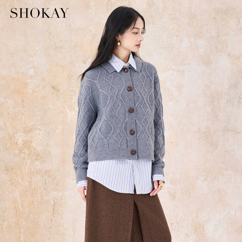 SHOKAY绵羊毛牦牛绒混纺针织开衫