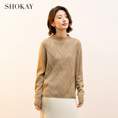 SHOKAY羊毛牦牛绒半高领绞花套衫
