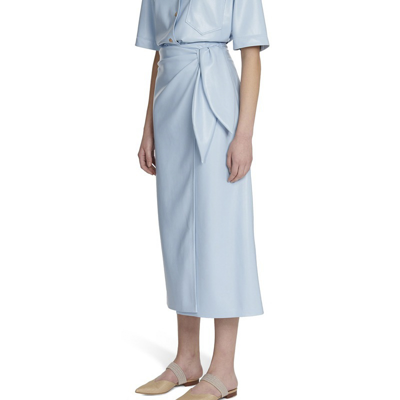 匈牙利小众皮裙半身裙蝴蝶结腰带搞艺术一横围裹裙围裹直筒裙