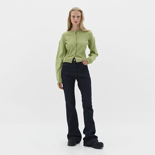 水洗裂纹做旧水洗蓝高腰阔腿 复古拖地喇叭牛仔裤 Y2K拖地长裤