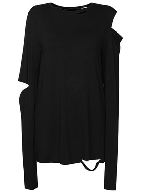 英国小众设计师肩膀破洞打底衫长袖T恤暗黑英伦摇滚嬉皮条纹机能