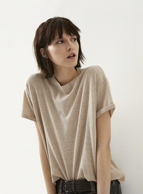 意式小众羊毛T恤轻奢质感基础款effortless圆领金银线针织短袖bf