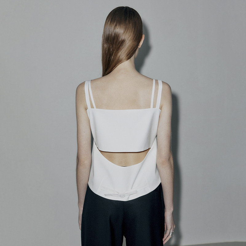 Ryanj小众设计感吊带短款假两件叠穿西装马甲背心复古露背两件套