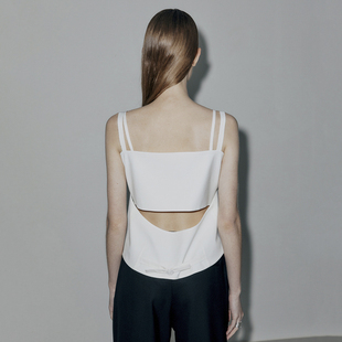 Ryanj小众设计感吊带短款 马甲背心复古露背两件套 假两件叠穿西装