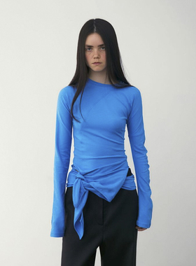 【解构式紧身衣】小众设计感长袖T恤修身多种造型湖蓝色运动复古