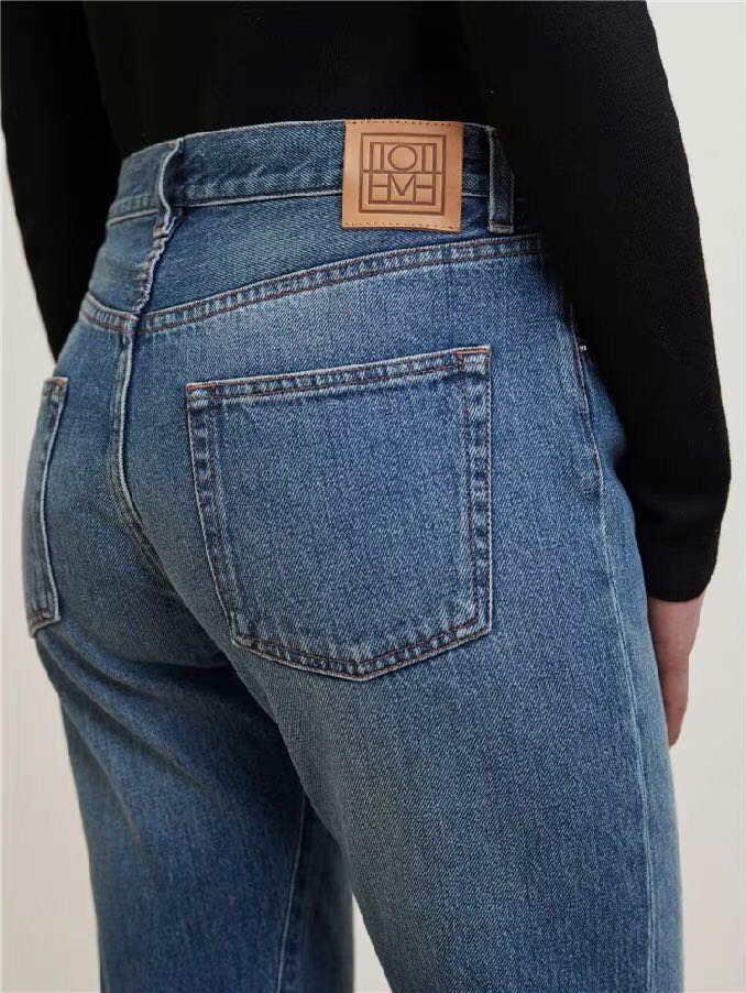 北欧小众复古牛仔裤烟灰水洗vintage不对称剪裁Momjeans九分直筒