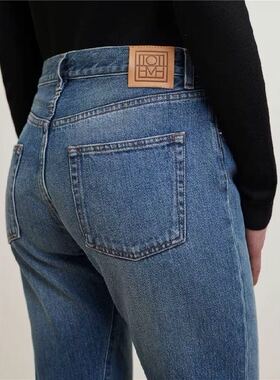 北欧小众复古牛仔裤烟灰水洗vintage不对称剪裁Momjeans九分直筒