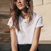 Ryanj法式 白T圆领80支丝光棉纯棉白T恤小众设计感质感轻奢通勤ins