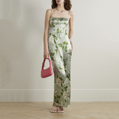 美式 复古华丽风 小众设计连衣裙缎面小碎花吊带裙真丝连衣裙绿