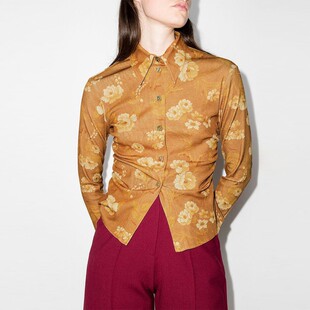 衬衫 印花长袖 黄 复古短款 Ryanj2022年春夏匈牙利小众设计感花衬衫