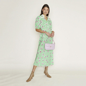 英伦小众设计感连衣裙荧光绿格纹短袖 多巴胺穿搭 连衣裙玫瑰