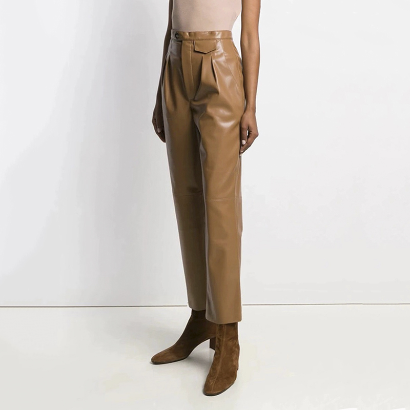 小众设计感皮裤微喇高腰高街nanu