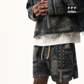 SOFRSH牛仔短裤 宽松腰果花休闲裤 男美式 复古潮流水洗做旧五分裤