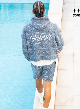 SOFRSH美式牛仔连帽卫衣复古水洗磨破做旧刺绣工艺男春秋新款