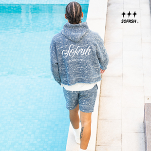 SOFRSH美式牛仔连帽卫衣复古水洗磨破做旧刺绣工艺男春秋新款