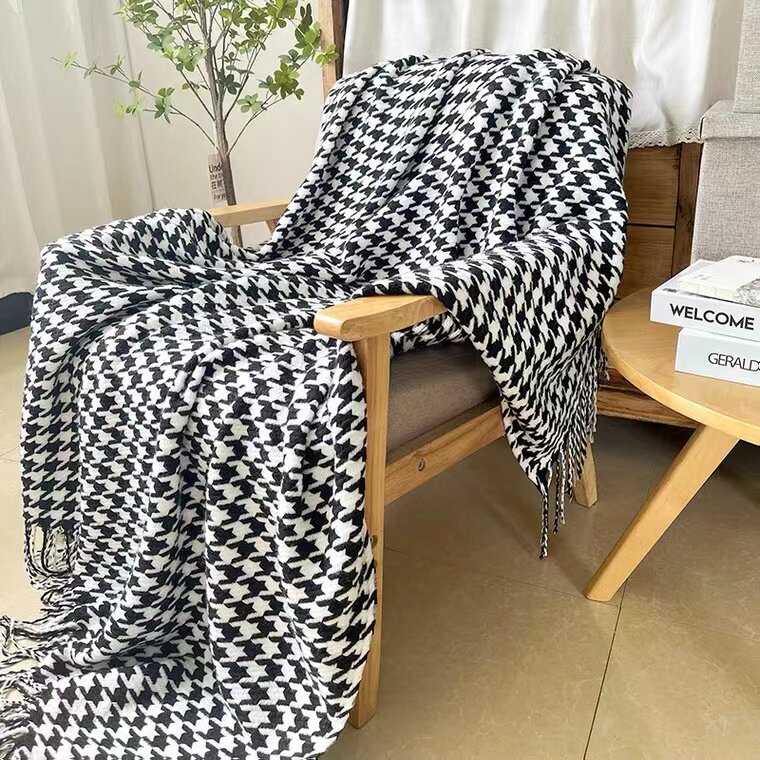北欧千鸟格沙发毯盖毯针织毛毯空调午睡毯床尾民宿装饰搭毯床尾巾