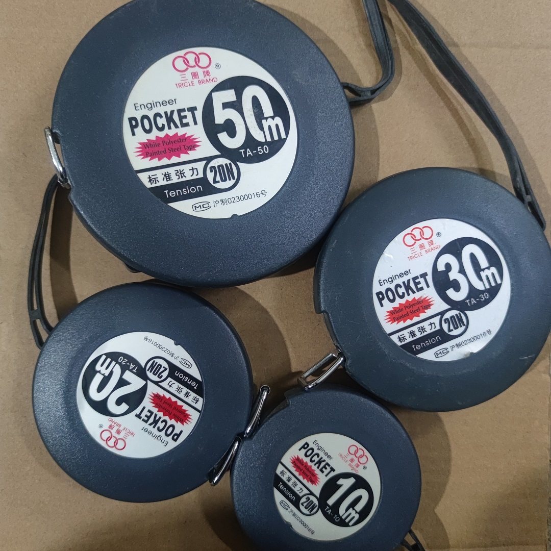 国产 老款三圈 长城 塑料盒式钢卷尺10米-50米 带摇杆 长钢尺 清