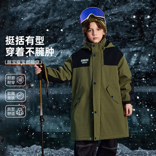 Abckids男童长款棉服冬季新款工装风袋青少年休闲保暖外套