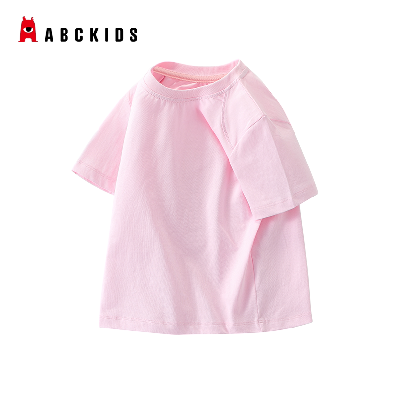 ABCKIDS童装女童圆领短袖儿童T恤2026新款夏宽松百搭纯色速干上衣图片